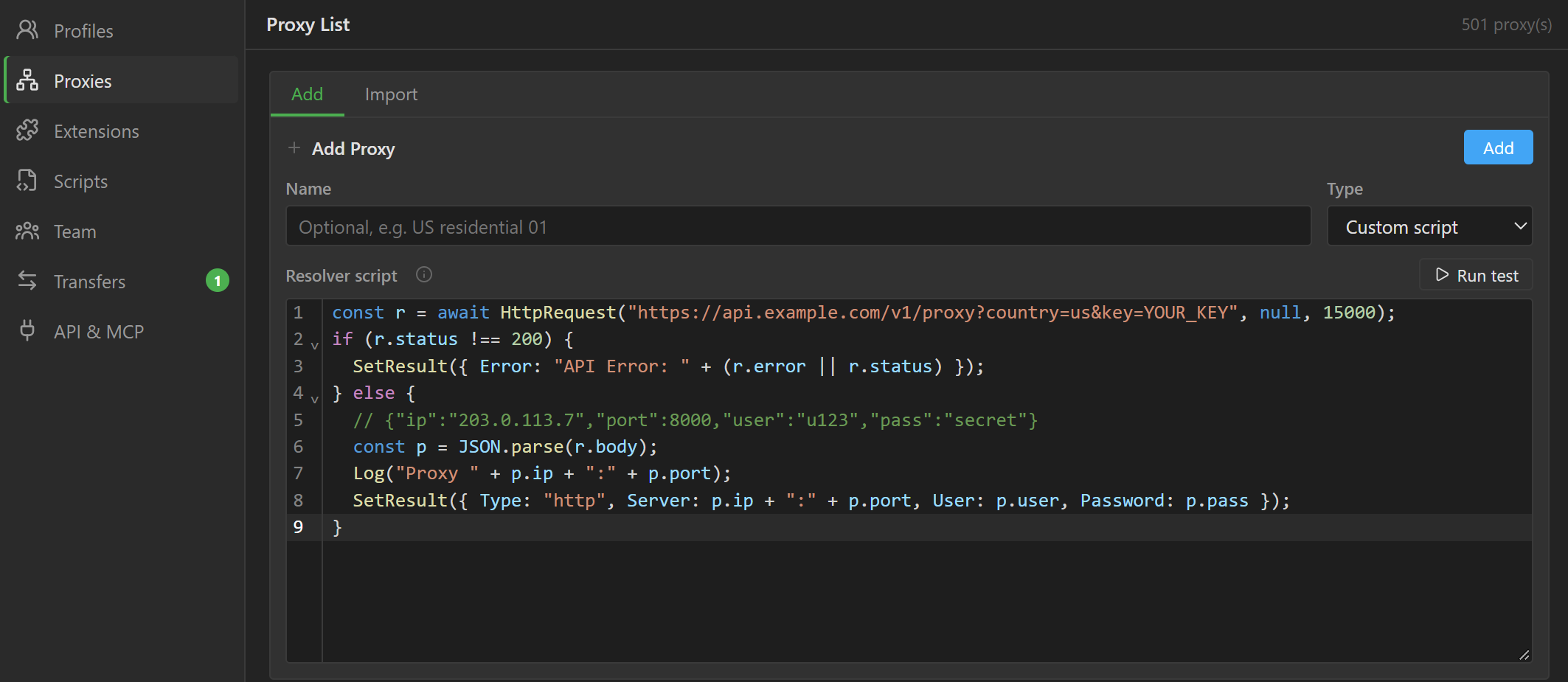 9Login proxy resolver script